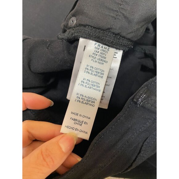 FRAME Le Skinny De Jeanne Raw Stagger Mid Rise Cropped Skinny Jeans Film Noir 32 - Picture 5 of 5